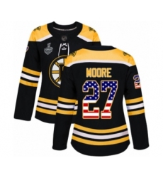 Women's Boston Bruins #27 John Moore Authentic Black USA Flag Fashion 2019 Stanley Cup Final Bound Hockey Jersey