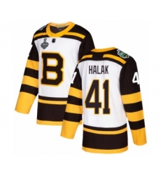 Men's Boston Bruins #41 Jaroslav Halak Authentic White Winter Classic 2019 Stanley Cup Final Bound Hockey Jersey
