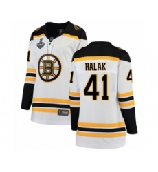 Women's Boston Bruins #41 Jaroslav Halak Authentic White Away Fanatics Branded Breakaway 2019 Stanley Cup Final Bound Hockey Jersey