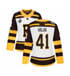Women's Boston Bruins #41 Jaroslav Halak Authentic White Winter Classic 2019 Stanley Cup Final Bound Hockey Jersey