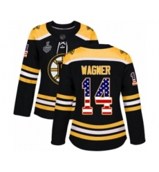 Women's Boston Bruins #14 Chris Wagner Authentic Black USA Flag Fashion 2019 Stanley Cup Final Bound Hockey Jersey