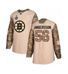Youth Boston Bruins #56 Axel Andersson Authentic Camo Veterans Day Practice 2019 Stanley Cup Final Bound Hockey Jersey