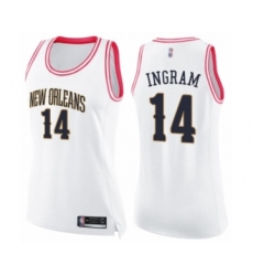 Women's New Orleans Pelicans #14 Brandon Ingram Swingman White Pink Fashion Basketball Jersey