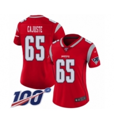 Women's New England Patriots #65 Yodny Cajuste Limited Red Inverted Legend 100th Season Football Jersey