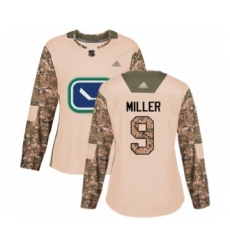 Women's Vancouver Canucks #9 J.T. Miller Authentic Camo Veterans Day Practice Hockey Jersey