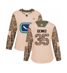 Women's Vancouver Canucks #35 Thatcher Demko Authentic Camo Veterans Day Practice Hockey Jersey