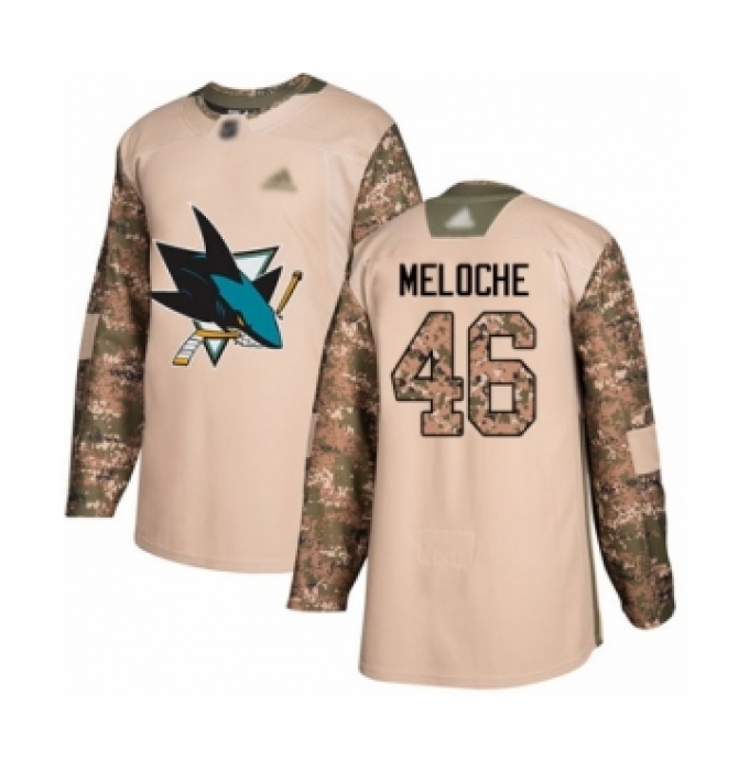 Men's San Jose Sharks #46 Nicolas Meloche Authentic Camo Veterans Day Practice Hockey Jersey