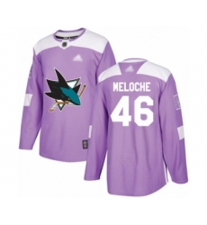 Men's San Jose Sharks #46 Nicolas Meloche Authentic Purple Fights Cancer Practice Hockey Jersey