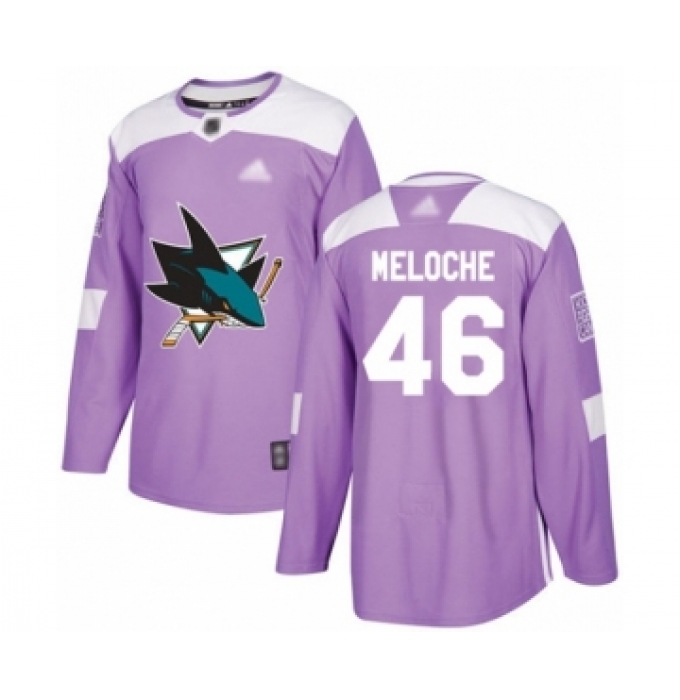 Men's San Jose Sharks #46 Nicolas Meloche Authentic Purple Fights Cancer Practice Hockey Jersey