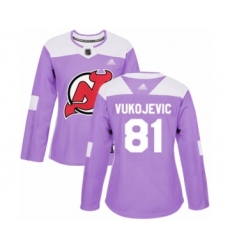 Women's New Jersey Devils #81 Michael Vukojevic Authentic Purple Fights Cancer Practice Hockey Jersey