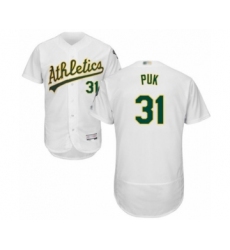 Men's Oakland Athletics #31 A.J. Puk White Home Flex Base Authentic Collection Baseball Player Jersey
