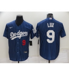 Men's Los Angeles Dodgers #9 Gavin Lux Navy Blue Pinstripe Stitched MLB Cool Base Nike Jersey