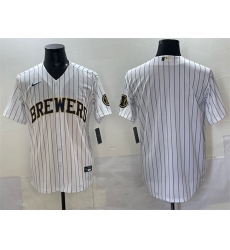 Men's Milwaukee Brewers Blank White Pinstripe 2025 With Stitched Baseball Jersey