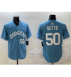 Men's Los Angeles Dodgers #50 Mookie Betts Light Blue Limited Stitched Baseball Jersey