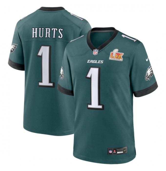 Men's Philadelphia Eagles #1 Jalen Hurts Nike Midnight Green Super Bowl LIX Game Player Jersey