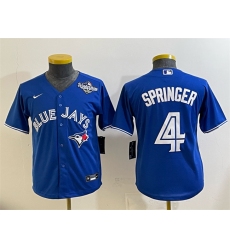 Youth Toronto Blue Jays #4 George Springer Royal 2025 World Series Cool Base Stitched Baseball Jersey