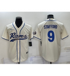 Men's Los Angeles Rams #9 Matthew Stafford Cream Stitched Cool Base Nike Baseball Jersey Men's Los Angeles Rams #9 Matthew Stafford Cream Stitched Cool Base Nike Baseball Jersey