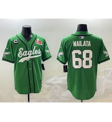 Men's Philadelphia Eagles #68 Jordan Mailata Green 2025 Super Bowl LIX And 3-Star C Stitched Baseball Jersey