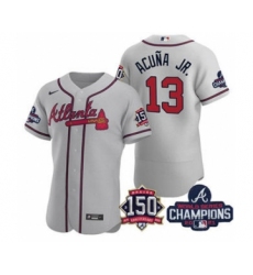 Men's Atlanta Braves #13 Ronald Acuna Jr. 2021 Gray World Series Champions With 150th Anniversary Flex Base Stitched Jersey