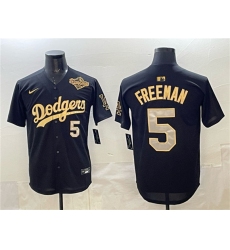 Men's Los Angeles Dodgers #5 Freddie Freeman Black Gold 2025 World Series Limited Stitched Baseball Jersey