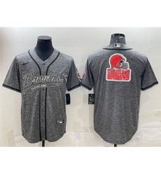 Men's Cleveland Browns Gray Team Big Logo With Patch Cool Base Stitched Baseball Jersey