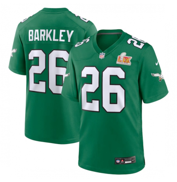 Men's Philadelphia Eagles #26 Saquon Barkley Nike Kelly Green Super Bowl LIX 2nd Alternate Game Jersey