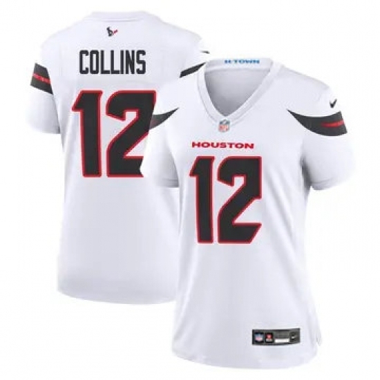 Women Houston Texans 12 Nico Collins White 2024 2nd Alternate F U S E