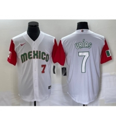 Men's Mexico Baseball #7 Julio Urias Number 2023 White Red World Classic Stitched Jersey 35