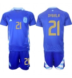 Men's Argentina #21 Dybala Blue 2024-25 Away SoccerJersey Suit