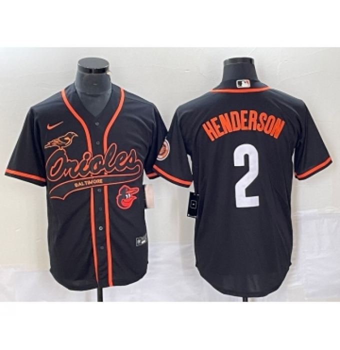 Men's Baltimore Orioles #2 Gunnar Henderson Black With Patch Cool Base Stitched Baseball Jersey