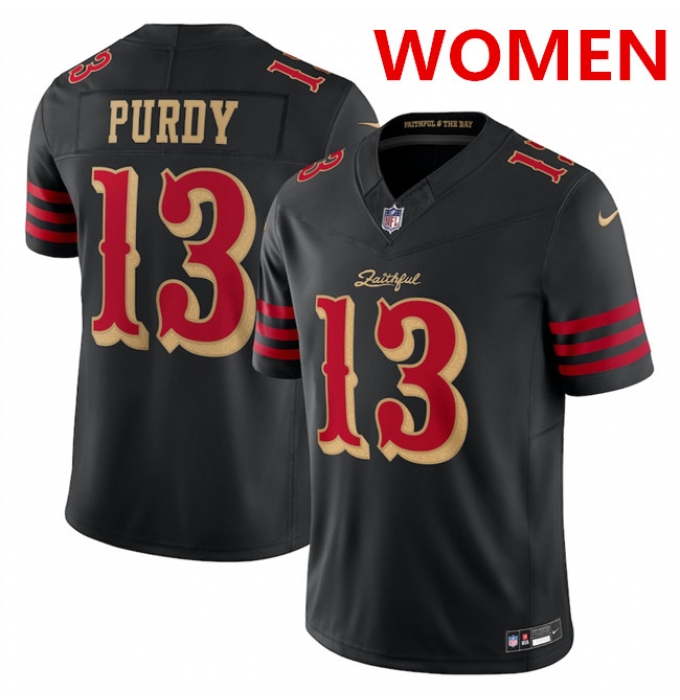 Women's San Francisco 49ers #13 Brock Purdy Black 2025 F.U.S.E. “Rivalries” Vapor Limited Stitched Football Jersey(Run Small)