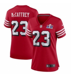 Women's San Francisco 49ers #23 Christian McCaffrey New Red 2023 F U S E Vapor Untouchable Limited Stitched Football 2024 Super Bowl LVIII Jersey