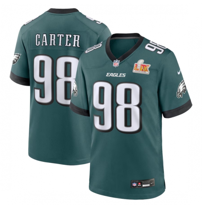 Men's Philadelphia Eagles #98 Jalen Carter Nike Midnight Green Super Bowl LIX Game Player Jersey