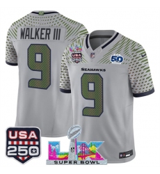 Men's Youth Seattle Seahawks #9 Kenneth Walker III Gray 2025 F.U.S.E. Super Bowl LX & US 250th anniversary And 50th Season“Rivalries” Vapor Limited Footbal