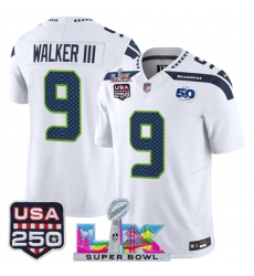 Men's Youth Seattle Seahawks #9 Kenneth Walker III White 2025 F.U.S.E. Super Bowl LX And 50th Season & USA 250 Vapor Limited Football Stitched Jersey