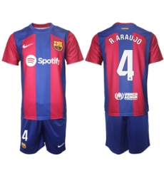 Men's Barcelona #4 R.Araujo Blue Red 2023-24 Home Soccer Jersey