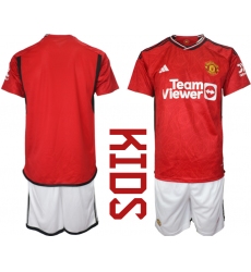 kids Manchester United Blank 2023-24 Red Home Soccer Jersey