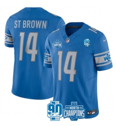 Men's Detroit Lions #14 Amon-Ra St. Brown Blue 2023 90th Anniversary North Division Champions Limited Stitched Jersey