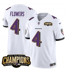Men's Baltimore Ravens #4 Zay Flowers White 2023 F.U.S.E. AFC North Champions Vapor Limited Football Stitched Jersey