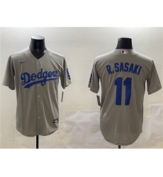 Mens Los Angeles Dodgers #11 Roki Sasaki Gray Cool Base Stitched Baseball Jersey