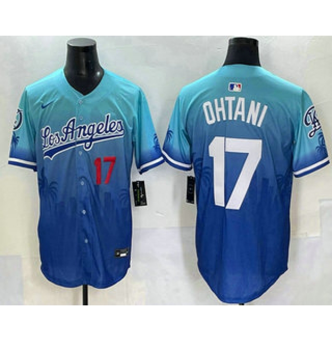 Men's Los Angeles Dodgers #17 Shohei Ohtani Blue 2025 City Connect Limited Stitched Jersey