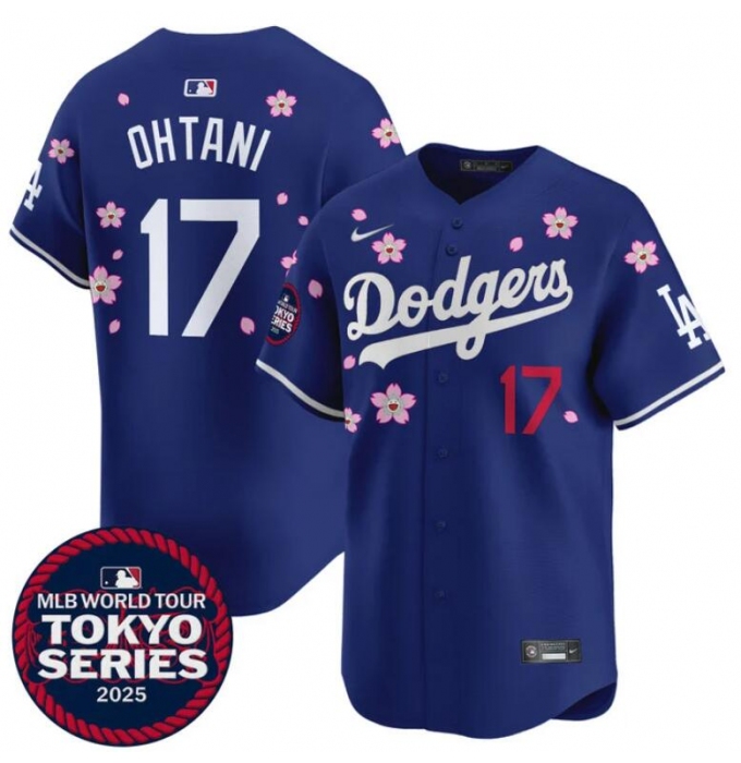 Men's Los Angeles Dodgers #17 Shohei Ohtani Royal 2025 Tokyo Series Limited Stitched Baseball Jersey