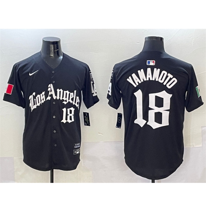 Men's Los Angeles Dodgers #18 Yoshinobu Yamamoto Black Mexico 2025 LA Gothic Style With Fernando Vapor Premier Limited Stitched Baseball Jersey