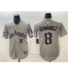 Men's Los Angeles Dodgers #8 Enrique Hernández Grey LA Gothic Style With 2025 World Series Champions Limited Stitched Baseball Jersey