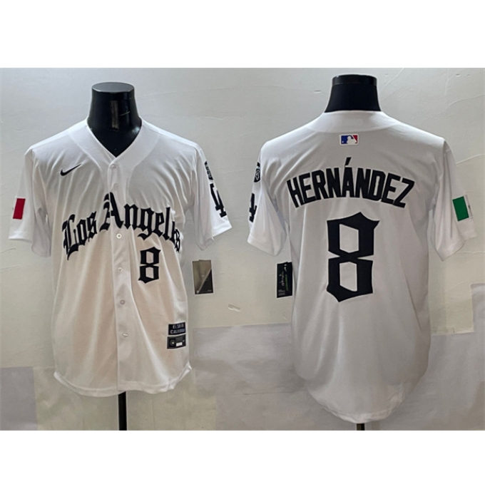 Men's Los Angeles Dodgers #8 Enrique Hernández White Mexico 2025 LA Gothic Style With Fernando Vapor Premier Limited Stitched Baseball Jersey