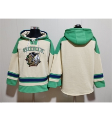 Men's North Dakota Fighting Hawks Blank Cream Green Lace-Up Pullover Hoodie