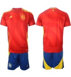Men's Spain Team Blank 2024-25 Red Home Soccer Jersey Suit