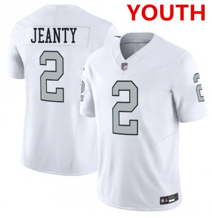 Youth Las Vegas Raiders #2 Ashton Jeanty White 2025 F.U.S.E. Vapor Stitched Football Jerseys