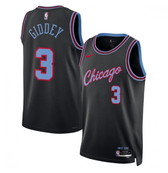 Men's Chicago Bulls #3 Josh Giddey Black 2025-26 City Edition Swingman Stitched Basketball Jersey