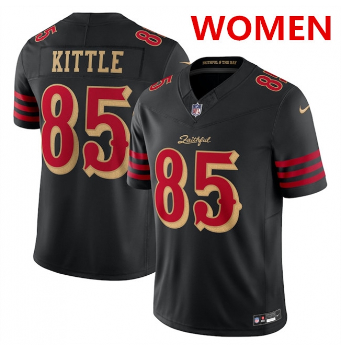 Women's San Francisco 49ers #85 George kittle Black 2025 F.U.S.E. “Rivalries” Vapor Limited Stitched Football Jersey(Run Small)